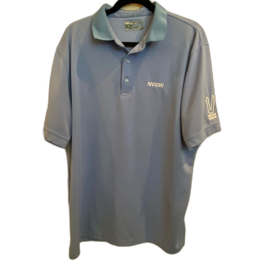 Callaway Blue Striped Golf Dress Shirt Arrow Arm Logo Men's Sz XL